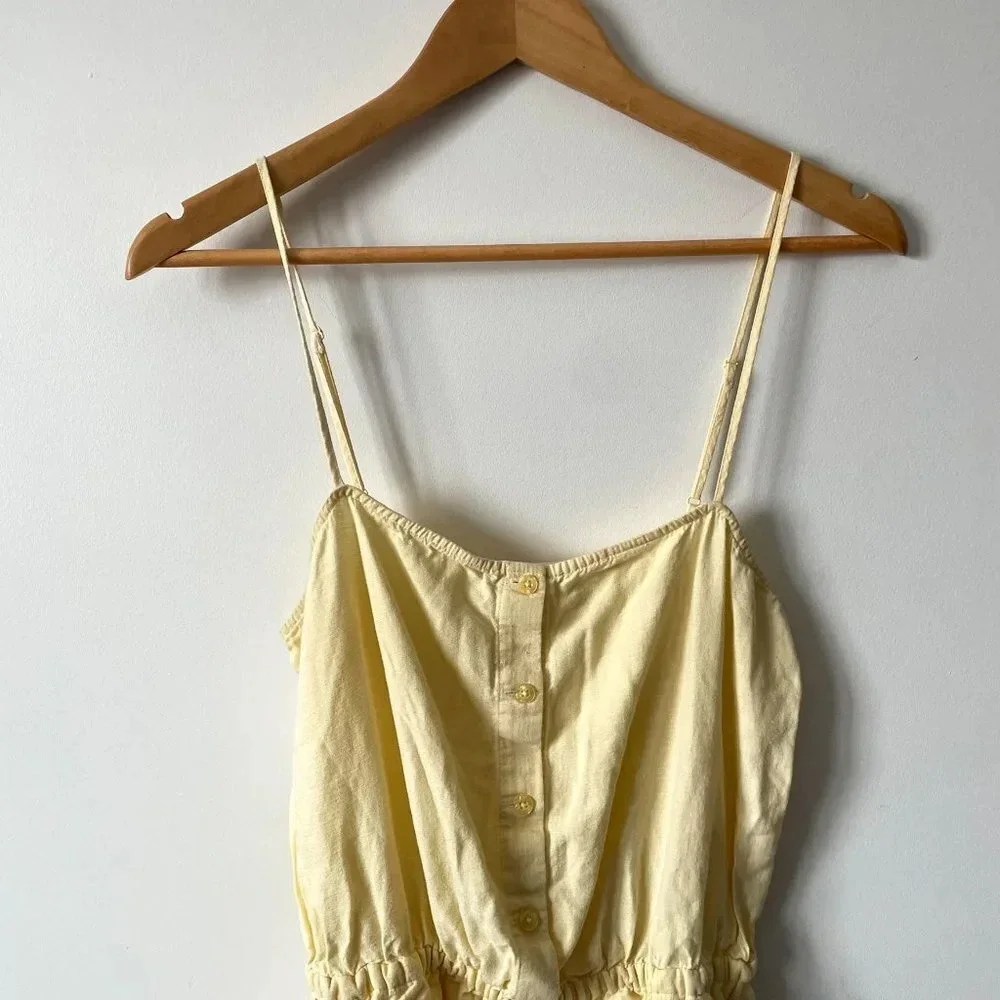 Aritzia Sunday Best Linen Lyocell Blend Makenna Romper Pastel Yellow Sz Medium
